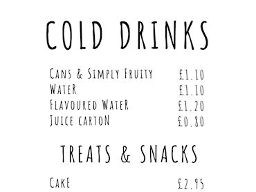 Coffee Bar Cold Drinks and Treats Menu